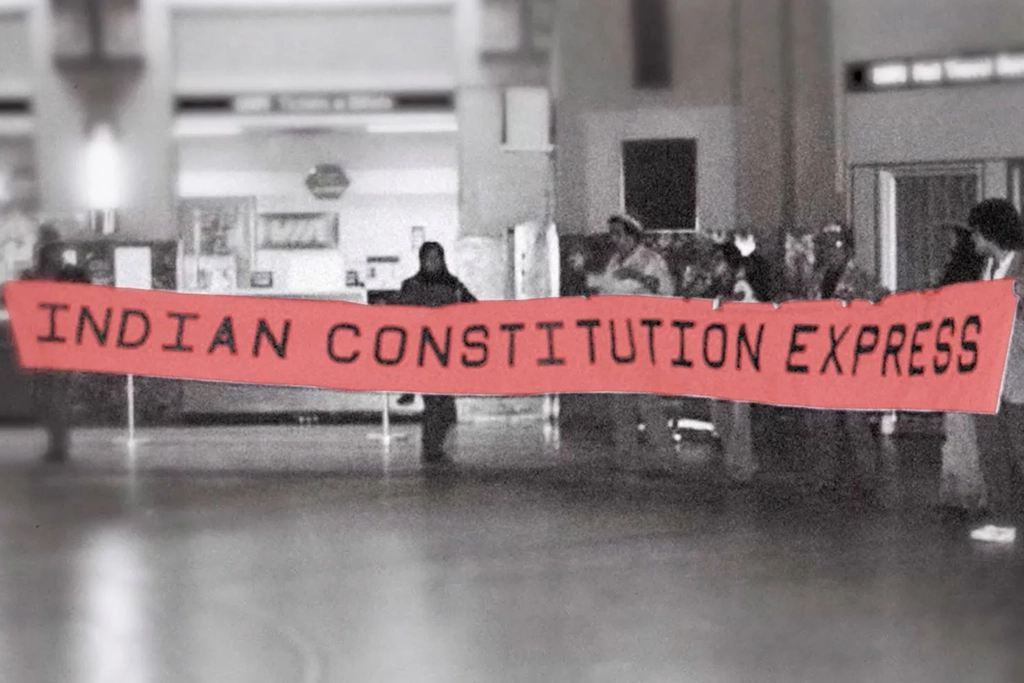Constitution Express participants with banner